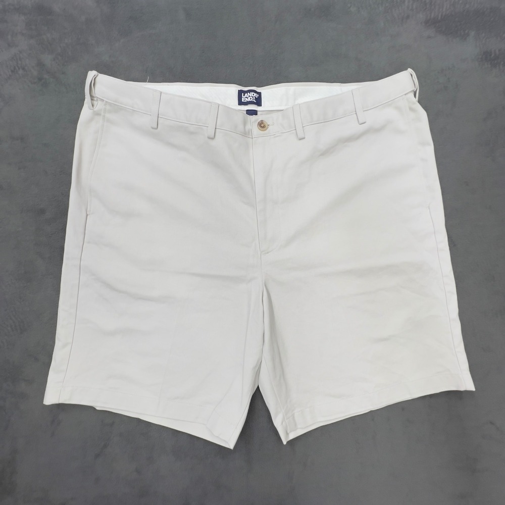 Lands End Mens 44‎ Traditional Fit Chino Shorts Beige Cotton Flat Front
